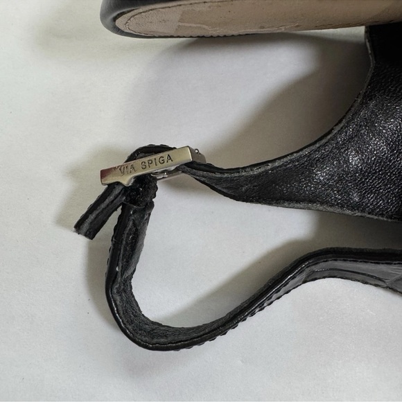 Via Spiga SZ 8 Terese Black Leather 4” Heels Crocodile Embossed Square Peep Toe - Picture 10 of 11